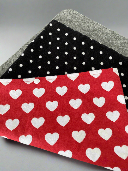 white hearts on red background with white dots on black background Two sided