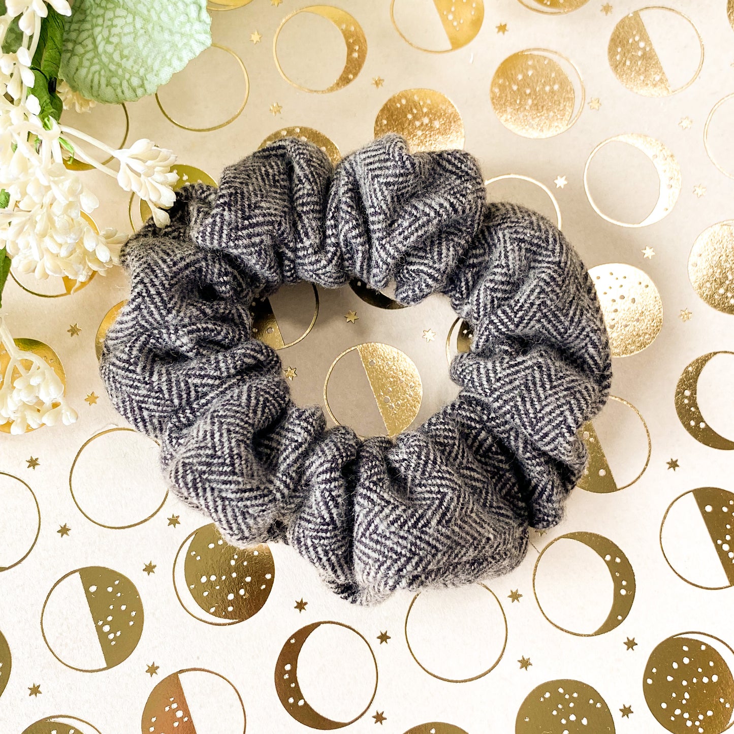 Gray Herringbone Cotton Scrunchie